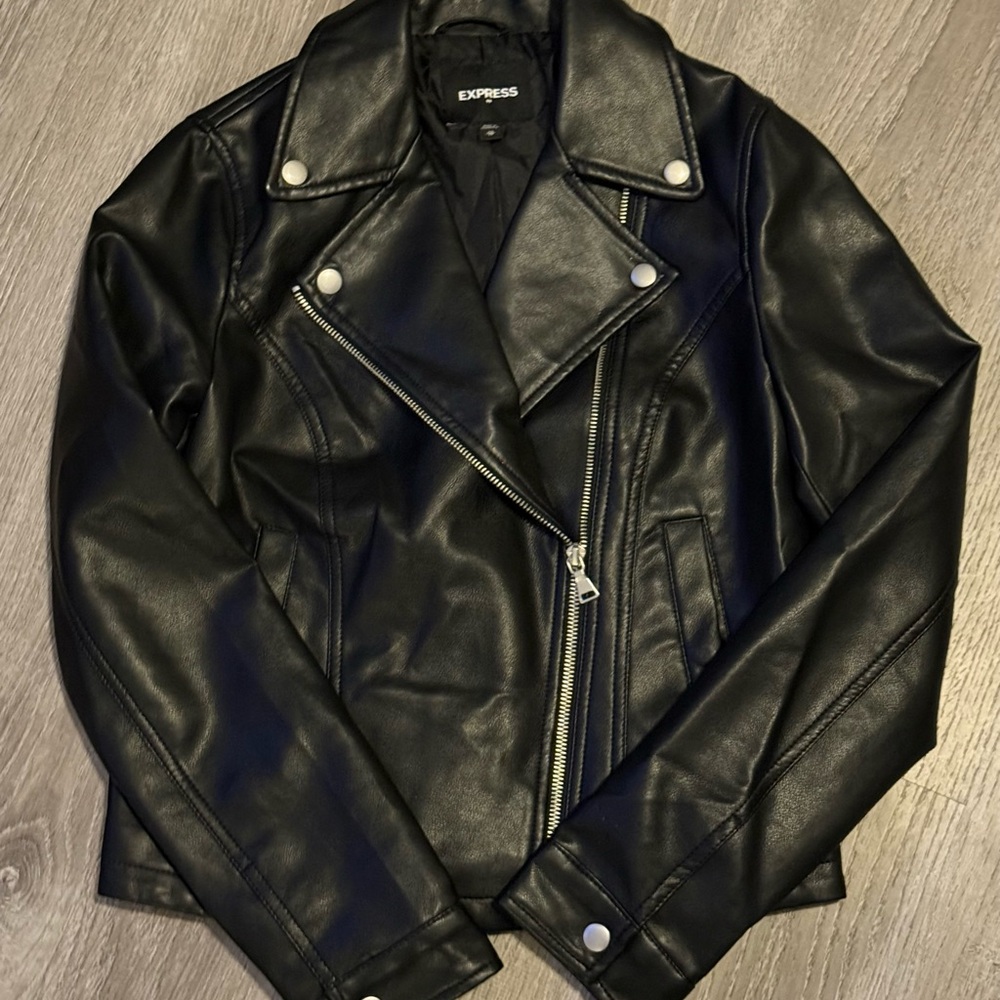 Express Black Biker Jacket with Silver Accents size xsmall women’s XS